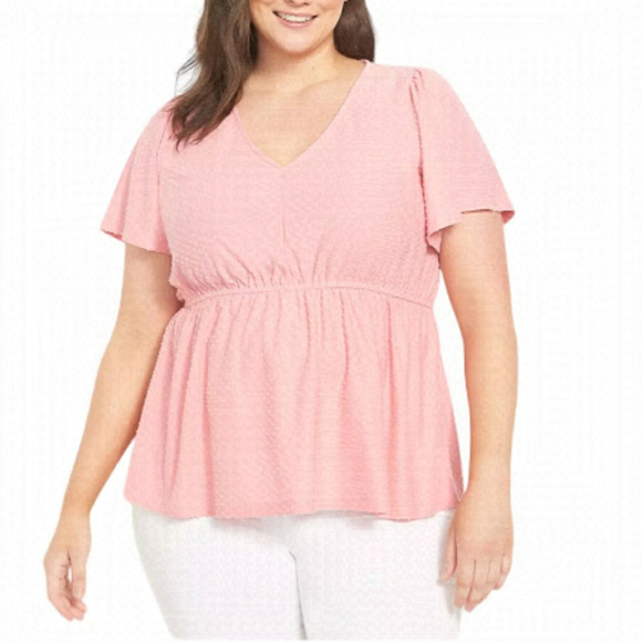 LANE Bryant Peony Swing Flutter-Sleeve Clip Dot Babydoll Top Size 14/16 - Picture 1 of 13